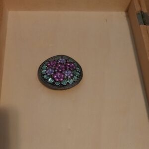 Vintage Floral Brooch with Purple and Green Gems